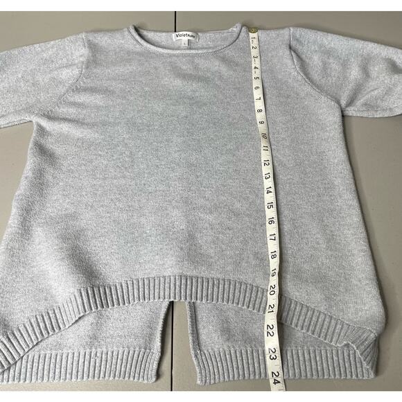 Violet Ruby Pullover Sweater Asymmetrical Hem Knitted Back Slit Crewneck Gray L - Picture 9 of 10